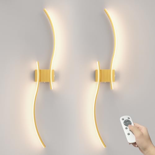VOLISUN Battery Operated Wall Sconces Set of Two, 39.4 inch Wireless Wall Sconces, 3000K-6500K Dimmable Wall Lamps with Remote, Rechargeable Gold Wall Lights for Living Room, Hallway, Bedroom - color: Gold, size: 39.4 INCH