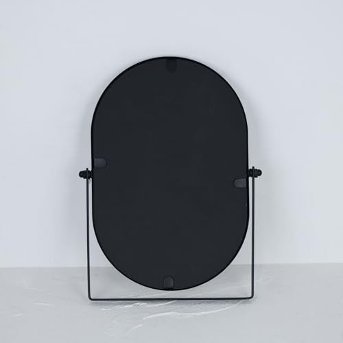Tstarer Oval Vanity Mirror with Stand,Metal Frame (Black, 7.1 x 11 inches) - color: Black, size: 11"L x 7.1"W
