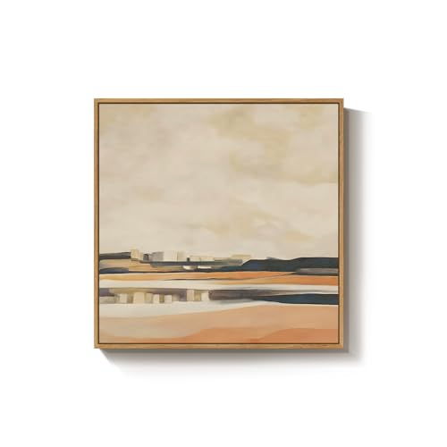 Framed Square Neutral Abstract Landscape Wall Art for Living Room, 24x24 In - color: Neutral, size: 24"L x 24"W