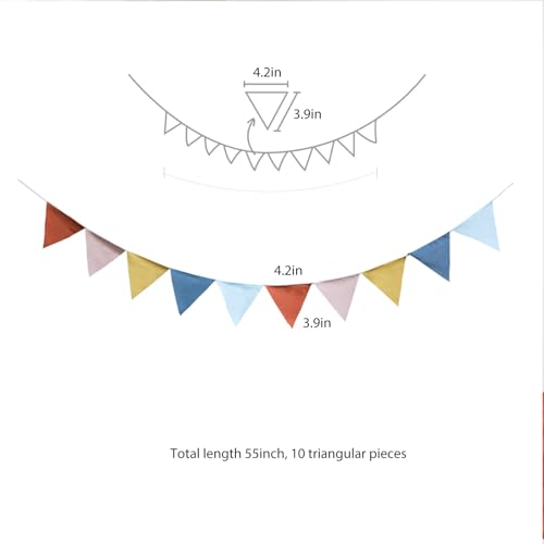 3.9ft Half Circle Cotton Banner - Double-Sided Nursery & Kids Room Decor for Tents, Birthday Parties | Soft Pastel Hanging Pennants Pastel pennant banner (Double-layer cotton fabric) - color: secret garden Tuscany