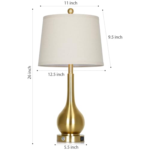 26" Gold Table Lamp for Living Room Single, Touch Control Bedroom Lamps for Nightstand, 3-Way Dimmable Bedside Lamp with USB A+C Port (1 Pack) - color: Gold - 26"H - 1 Pack