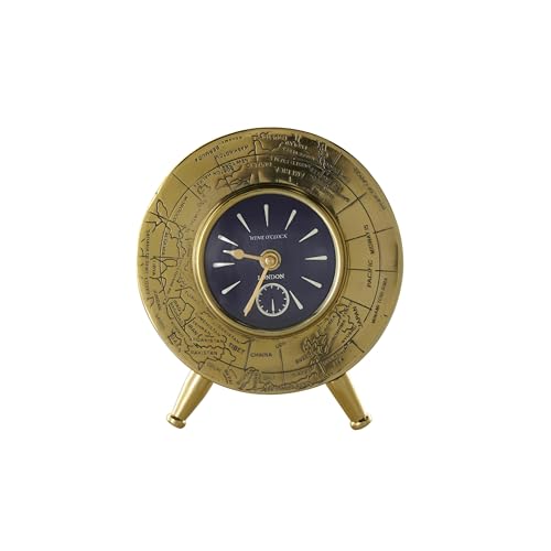 Deco 79 Stainless Steel Metal World Map Small Dome Clock with Black Clockface, 6" x 4" x 6", Gold