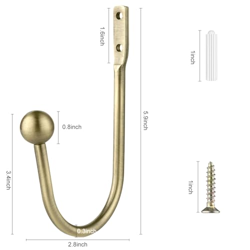 Curtain Holdback Tieback, 2pcs Hook Wall Mounted Window for Home Decor - color: 2pcs-antique Brass