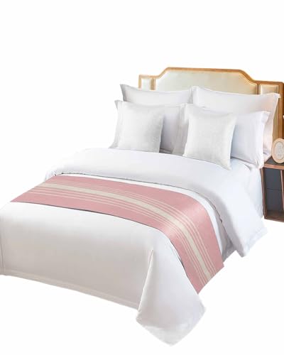Pink Beige Striped Bed Runner for Queen Size, Farmhouse Hotel Bed Scarf, Modern Farmhouse Retro Lines Decorative Beds Throws of Foot Bedding Runners & Scarves for Bedroom Wedding Room, 83 x 20 Inch - color: Pink Beige, size: 83 x 20 Inch