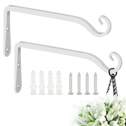 FEED GARDEN Plant Hooks 2 Pack 10 Inch, Solid 10 mm Steel Hanging Brackets - color: White, size: 10 Inch