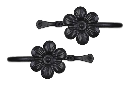 RTZEN Decorative Metal Curtain Tiebacks - Farmhouse Wrought Iron Curtain Holdbacks - Drapery Holders for Wall - Unique Metal Tie Backs for Curtains - 2 Pcs (Black Flower) (Pack of 2) - size: Medium (Pack of 2), style: Flower