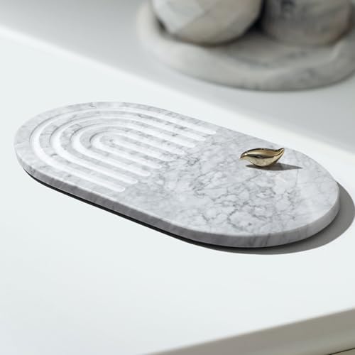 16.5-inch × 9.8-inch Double-Sided White Marble Oval Cutting Board