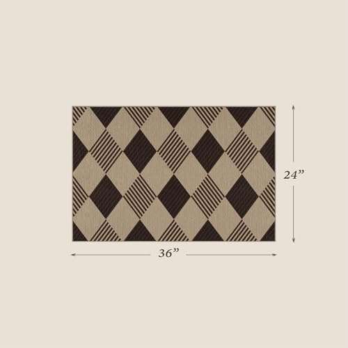 JTJ Easy Jute 2x3 Entryway Rug, Washable Non Slip Diamond Pattern - color: Tan Diamond, size: 2' x 3' (Rectangular)