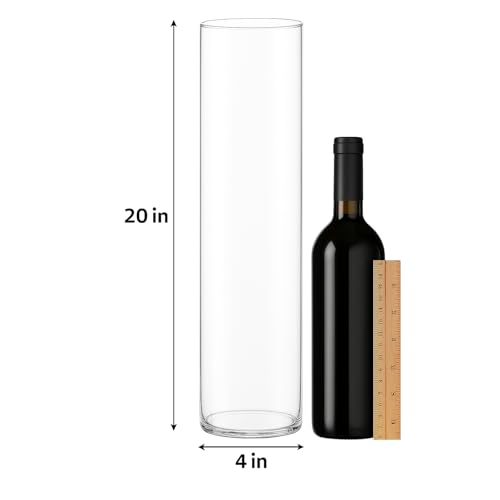 CYS Excel Clear Glass Cylinder Vase (H:20" D:4") | Multiple Size Choices Glass Flower Vase Centerpieces | Hurricane Floating Candle Holder Vase - size: H-20" D-4"