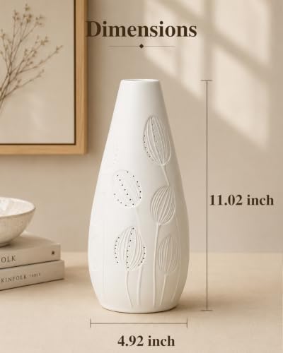 TACAHE Ceramic Vase Table Lamp - 2700K Bulb & 3 Artificial Flowers Included - style: Tulip