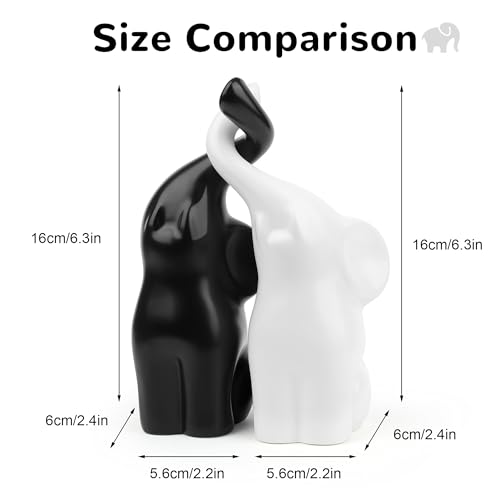 QINJIEJIE Elephant Statue Loving Elephant Gift 14th Anniversary for Couples - color: Black & White