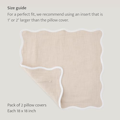 Double Stitch 100% Cotton Scalloped Throw Pillow Covers, Oat Milk - color: Oat Milk, size: 18" x 18" (Pack of 2)