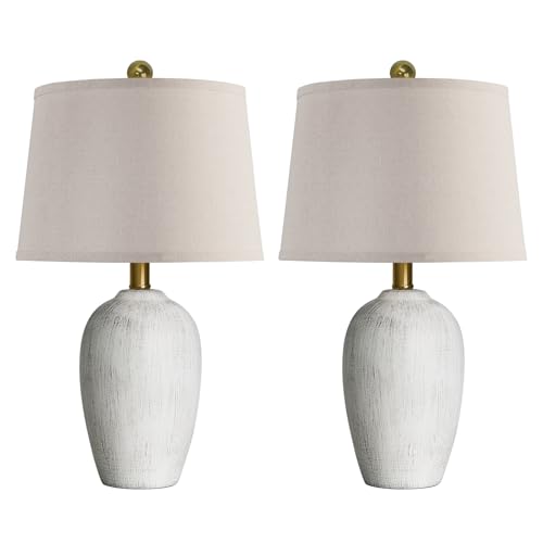 AIEAMPDO 21'' Set of 2 Rustic Ceramic Small Table Lamps for Bedroom - color: Antique White
