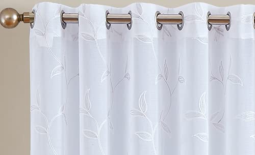 LinenZone 54x96 White Curtains with Silver Leaves. (Maria 54x96 Silver) - color: Silver, size: 54"W x 96"L (Pack of 2)