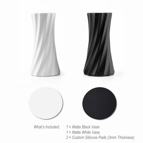 Small Ceramic Vase Set of 2-4.6 Inch Matte Black and White Modern Bud Vases for Flowers, Tiny Geometric Sculptural Object for Shelf Decor, Bookcase, Countertop, Minimalist Home Decor Accents