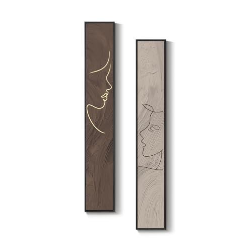 Large Framed Brown Beige Abstract Vertical Wall Art for Hallway, 2 Piece - color: Beige and Brown --A, size: 8"W x 56"H x 2Pcs