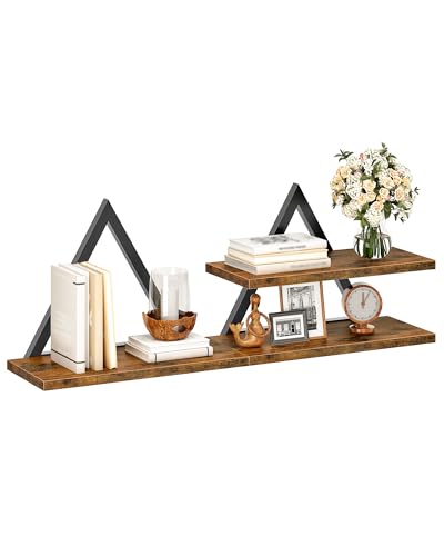 CHOEZON Floating Shelves for Wall, Wall Shelf Set of 2, Hanging Bathroom Shelves, Wall Mounted Storage Shelves for Books & Decor, for Living Room Bedroom Bathroom Kitchen, Rustic Brown TBJ11BF