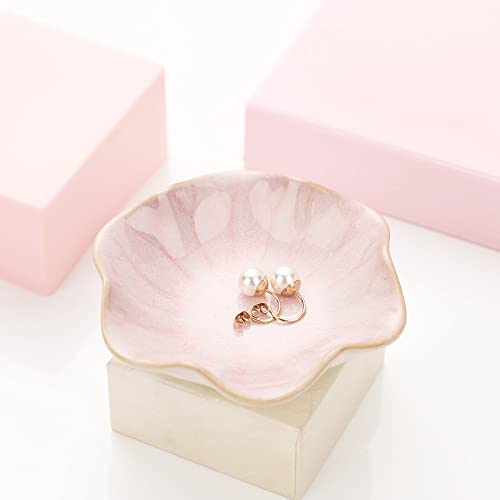 Jewelry Dish Tray Ring Holder Ceramic Trinket Tray Ring Dish Small Key Bowl - color: Pink, size: 4.3 inches