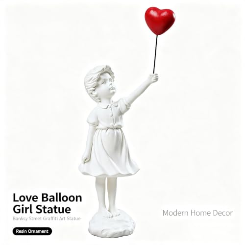 Banksy Street Graffiti Art Statue, Love Balloon Girl Resin Statue Ornament, Modern Home Decor Figurine for Living Room, Dining Desk, Bookshelf & Room Decoration(White) - color: 1-love Balloon Girl-white