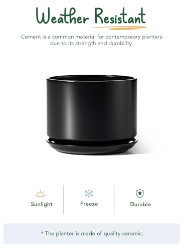LE TAUCI 12 Inch Pots for Plants, Ceramic Planter with Saucer, Black - color: Black, size: 12"