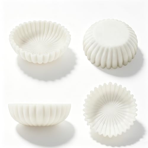White Marble Style Decorative Bowl, Entryway Console Centerpiece - color: White - Scalloped