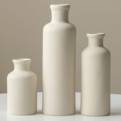 Modern Ceramic Vase Set of 3, Beige Colors, Decorative Bottles for Home, Farmhouse Rustic Decor, Housewarming Gifts, Wedding Gifts, Bridal Shower Gifts, Birthday Gifts for Women (Beige) - color: Beige