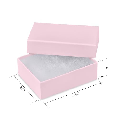 BULK PARADISE 6 Pack Cotton Fill Pink Cardboard Paper Jewelry Box Gift Size 3.08 x 2.28 x 1.1 Inches Perfect for Small Gifts - color: Pink