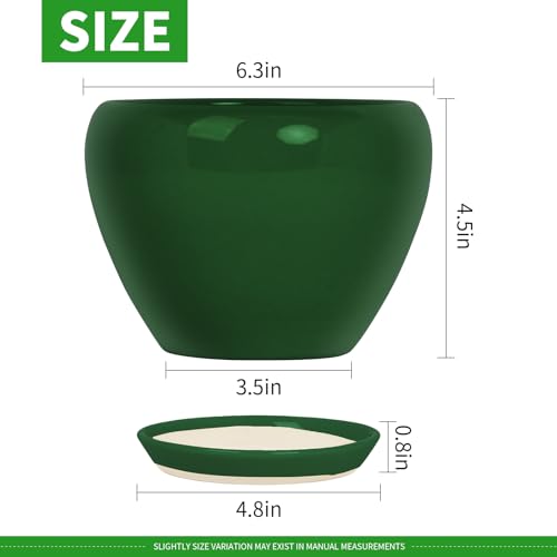 Deep Dream 6 Inch Plant Pots- Ceramic Planter Pot with Drainage Hole and Saucer, Round Flower Pot for Indoor Outdoor Succulent, Snake Plants and Cactus, Green - color: Green, size: 6 Inch