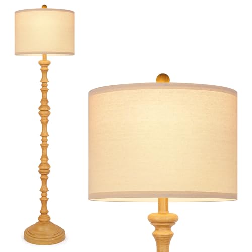Coucrek 61" Farmhouse Floor Lamp for Living Room, Antique Wood Rustic Lamp - color: Wood