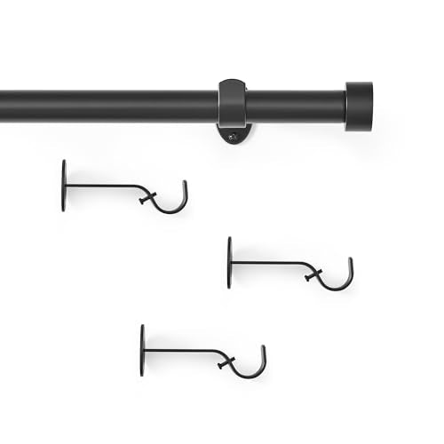 Serena Single Curtain Rod with Contemporary Cap Finial, Antique Black - 32"W x 78"L - color: Antique Black, size: 32"W x 78"L