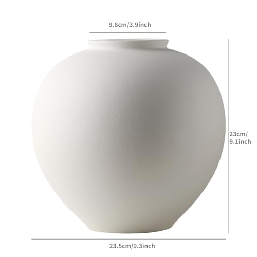 Extra Large White Ceramic Flower vase, Decorative Jar Oversize Modern Centerpiece Table Decorations,Round Shape Rustic Ceramic vases for Home Decor Dining Room (White, 9.4 * 9.4 * 9.1inch) - color: White, size: 0807