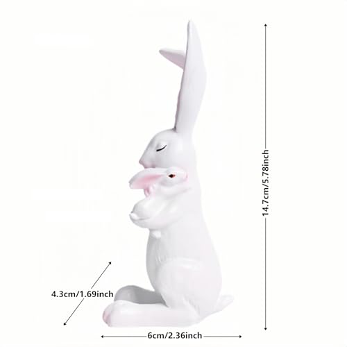 YANGMEI White Resin Easter Rabbit Statue, Snuggling Bunnies with Carrot Easter Figurine, Spring Holiday Tabletop Home Garden Decoratio - color: B