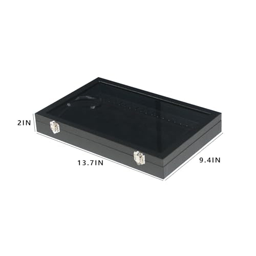 Coward 20 Hooks Necklace Organizer Jewelry Box, Dustproof Necklace Display Holder Case, Black Velvet Necklace Display Tray Case with Transparent Glass Lid for Home Use or Store Selling Show - color: Black Velvet, size: Necklace Box