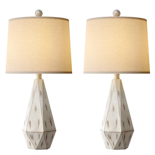 PoKat 23'' Farmhouse Table Lamps Set of 2, Beige Rustic Lamps for Living Bedroom Night Stands, Bedside Nightstands Living Room Table Lamps for End Side Table, Beige and White - color: Medium - Washed White