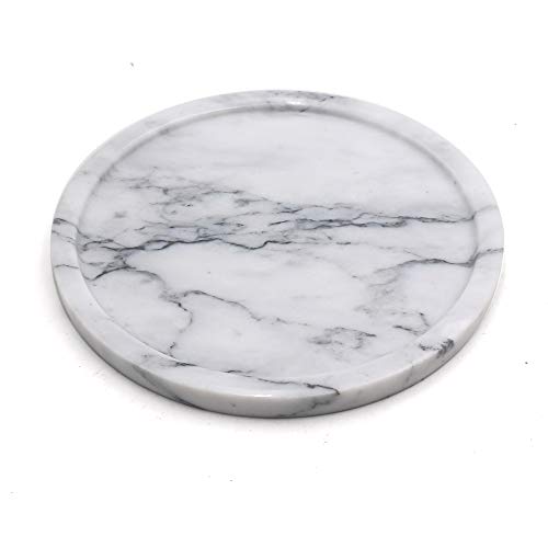 LUANT Circular Marble Stone Decorative Tray for Counter, Vanity, Dresser, Nightstand or Desk, Diameter 8 Inches - color: Gray, size: 8 Inches