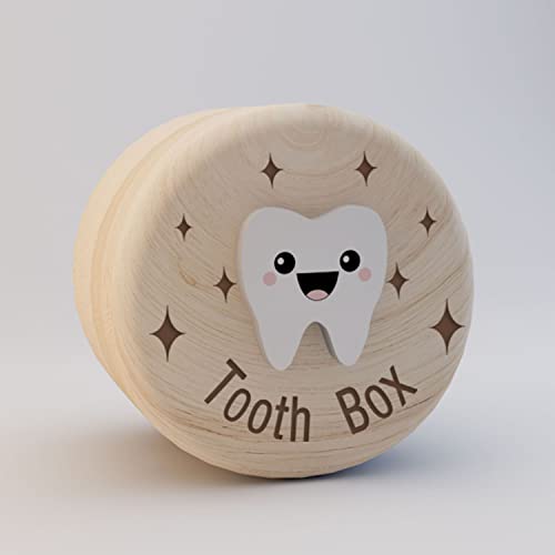 Tooth Fairy Wooden Box with Engraved Four-Pointed Star and 3D Tooth - color: 024