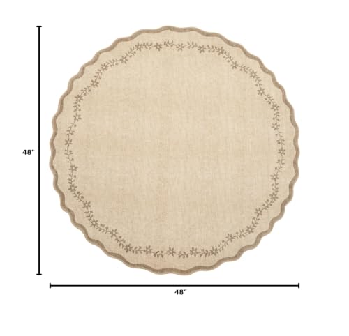 GarveeHome Round Rugs 4ft Scalloped Washable Small Circle Rug for Kids Room - color: Jute, size: 4' (Round)
