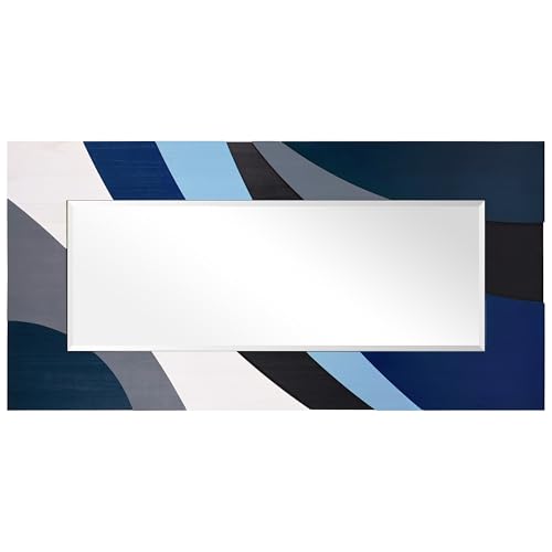 Empire Art Direct Blue Waves Hand Made Solid Paulownia Wood Beveled Leaner Mirror, Ready to Hang, Living Room, Bedroom & Office, 78.8"x39.4"x1.6" - style: Blue Waves