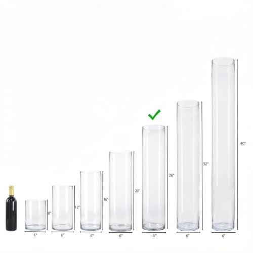 CYS EXCEL Cylinder Clear Glass Vase (H:26" D:6") | Multiple Size Choices Glass Flower Vase Centerpieces | Hurricane Floating Candle Holder Vase - size: H-26" D-6"