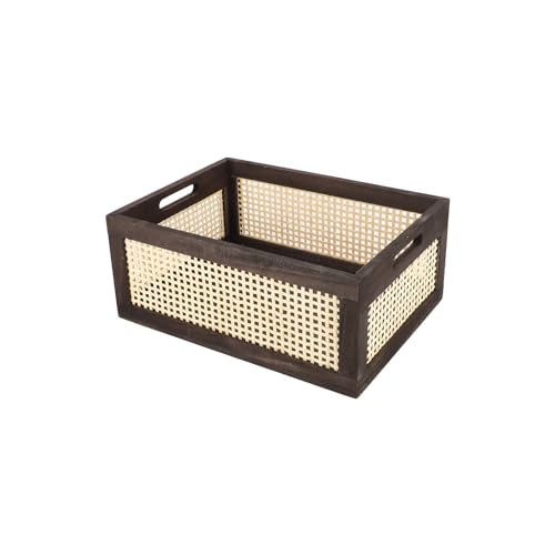 Rattan Wooden Storage Basket with Handle, Large Brown - color: Brown, size: Large (Set of 1)