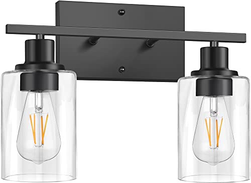 ShineTech 2-Light Bathroom Vanity Light, Matte Black Modern Wall Sconce - color: Black