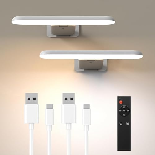 NARUNDREN Rechargeable Picture Lights for Wall with Remote-2PC(White) - color: White