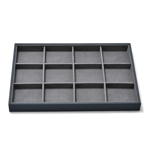 Grey Microfiber 12 Grid Jewelry Display Organizer Tray - size: 12 Grid