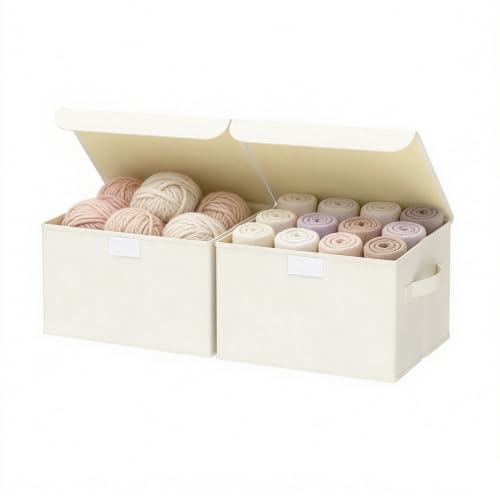 Storage Bin with Lid, Closet Boxes, 2 Pack, Beige, 10.2x7.9x6.7 In - color: Beige, size: Small(2 Pack)