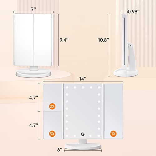 FASCINATE Trifold Vanity Mirror with Lights, Make up Mirror with Lighting