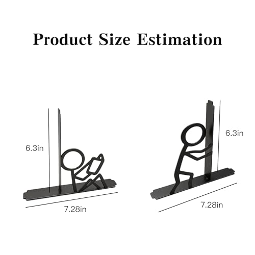 Decorative Bookends, Creative Metal Book Ends for Shelves, Unique Stick Figure Design Book Holders for Home Office Desk Decor, Black