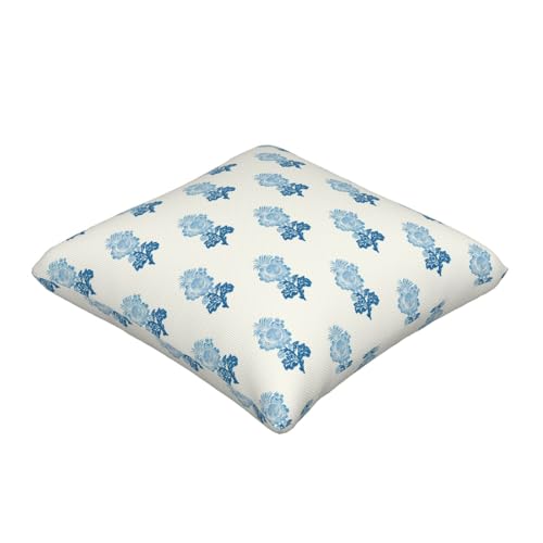 Navy Blue Floral Pillow Covers 18X18 Inch Set of 2, Boho Vintage Flower Block Print Throw Pillows Farmhouse Spring Summer Flower Outdoor Decorative Cushion Case for Home Sofa Couch Bed - color: Blue Block Print, size: 18" x 18" (Pack of 2)