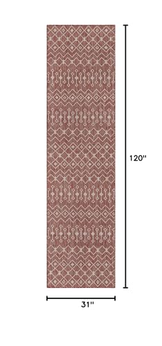 Unique Loom Outdoor Trellis Collection Area Rug - Tribal Trellis (2' 7" x 10' Runner Rust Red/Ivory) - color: Rust Red/Ivory, size: 2'7" x 10' (Rectangular)