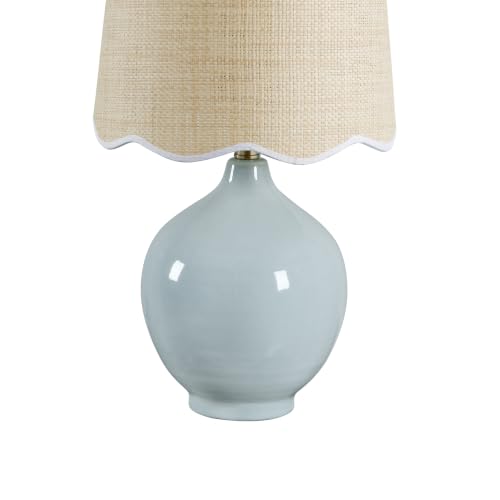 21"H Sky Blue Ceramic Table Lamp with Beige Faux Rattan Drum Shade - color: Sky Blue