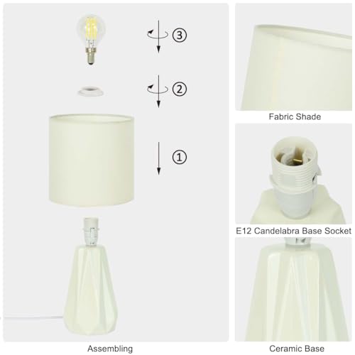 Elisa Cream Small Table Lamp for Living Room as Bedside Table Lamp for Bedroom,Modern Ceramic Kids Night Table Lamp,Φ6.1×H12.4IN,Bulb Excluded - color: Cream